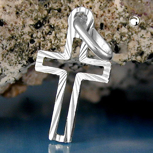 Pendant 16x9mm cross diamond-cut center open silver 925