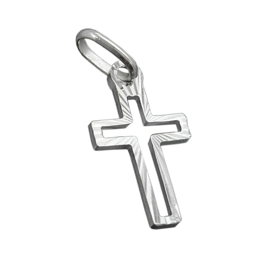 Pendant 16x9mm cross diamond-cut center open silver 925