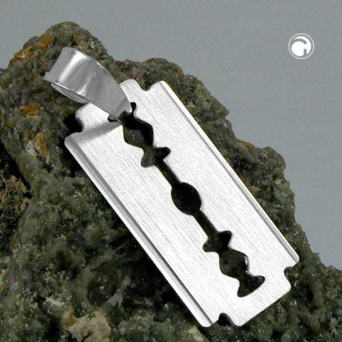 Pendant 30x15mm razor blade matt-glossy silver 925