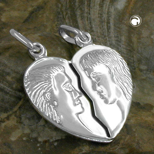 Pendant 22x20mm double pendant heart man woman silver 925