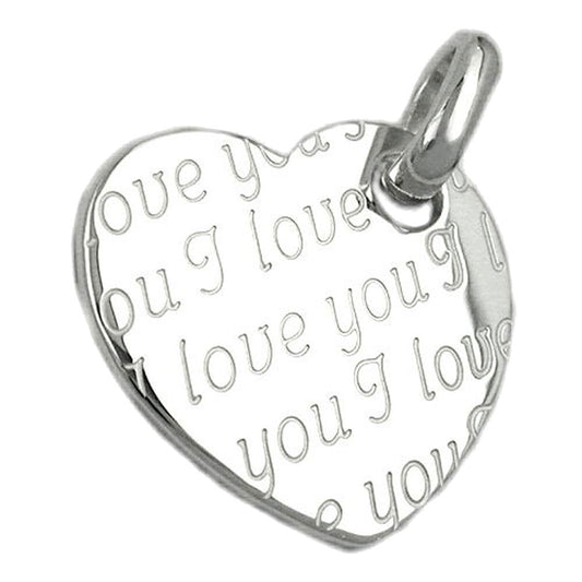 Pendant 20x22mm heart with all-over embossing - I love you - shiny silver 925