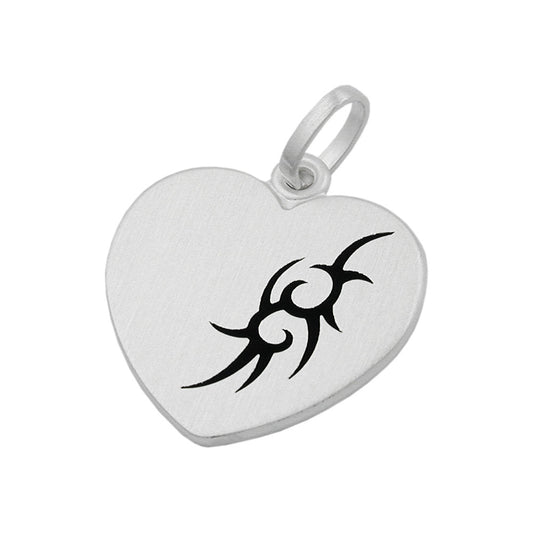 Pendant 23x22mm heart with tribal black-lacquered matt silver 925