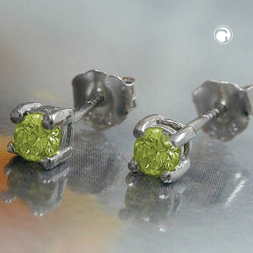 Stud earring 3mm glass stone olive rhodium-plated silver 925