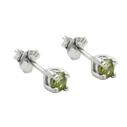 Stud earring 3mm glass stone olive rhodium-plated silver 925