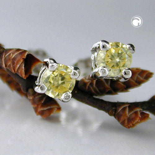 Ear studs earring 3x3mm glass stone rhodium-plated yellow-citrine glass 925