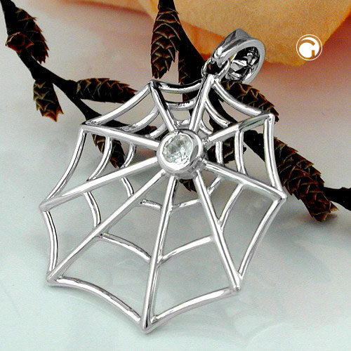 Pendant 28x24mm spider web with zirconia shiny rhodium-plated silver 925