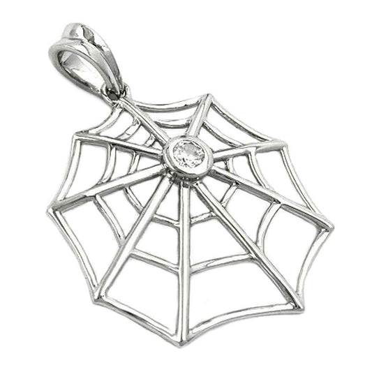 Pendant 28x24mm spider web with zirconia shiny rhodium-plated silver 925