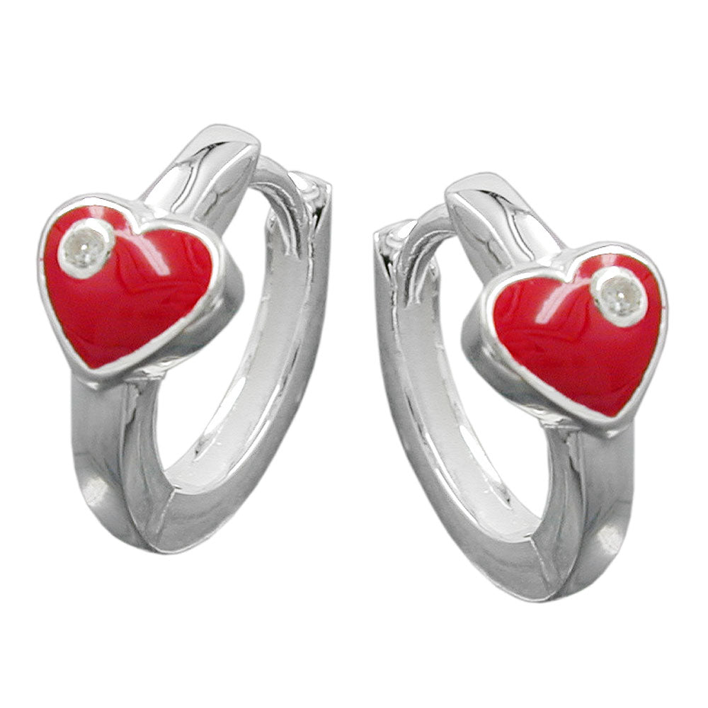 Hoop earrings 13x2mm heart red with zirconia silver 925