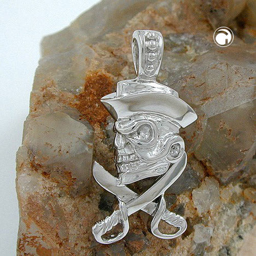 Pendant 25x12mm skull with pirate hat silver 925
