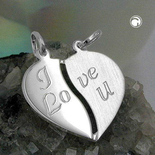 Pendant 18x17mm double pendant heart with engraving - I love u - Silver 925