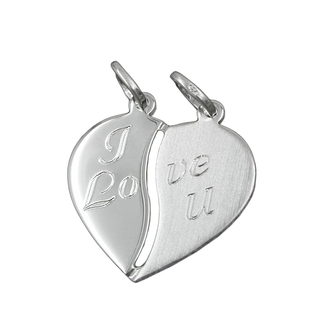 Pendant 18x17mm double pendant heart with engraving - I love u - Silver 925