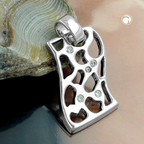 Pendant 24x15mm with zirconias shiny rhodium-plated silver 925