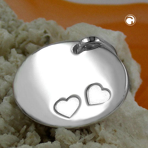 Pendant 21x17mm oval with 2 hearts shiny silver 925