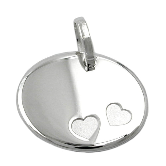 Pendant 21x17mm oval with 2 hearts shiny silver 925