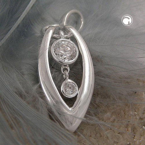 Pendant 29x11mm with 2 zirconias shiny silver 925