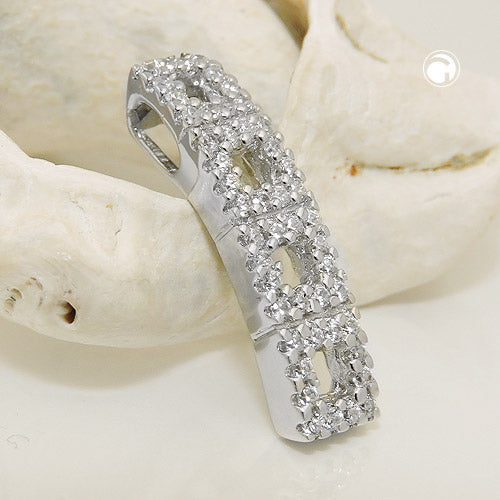 Pendant 21x5mm with zirconias shiny rhodium-plated silver 925