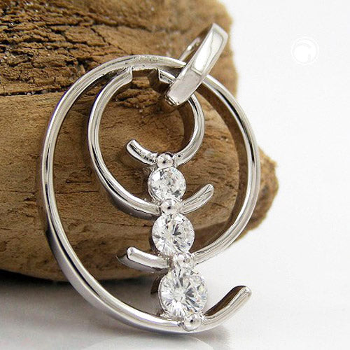 Pendant 29x11mm spiral 3x zirconia shiny rhodium-plated silver 925