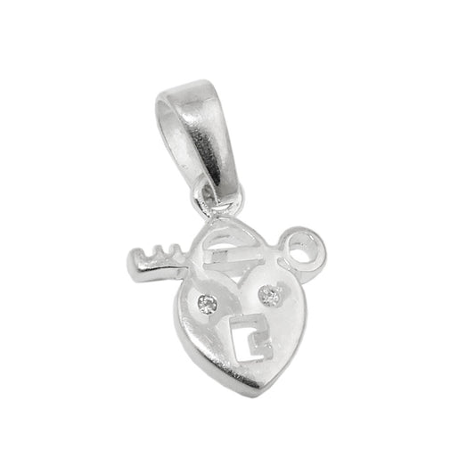 Pendant 13x11mm heart lock with key with zirconia shiny silver 925