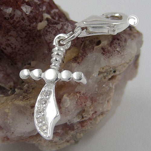 Pendant 19x10mm Charm Scimitar with Zirconias shiny Silver 925