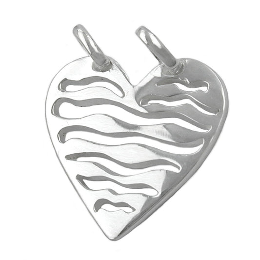Pendant 21mm heart with 2 eyelets shiny silver 925