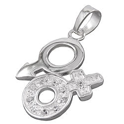 Anhänger 23mm Venus/Mars-Symbol mit Zirkonias glänzend Silber 925
