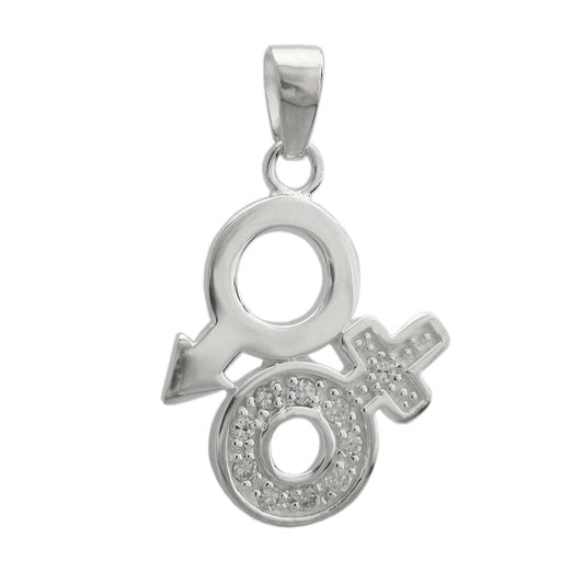 Pendant 23mm Venus/Mars symbol with zirconias shiny silver 925