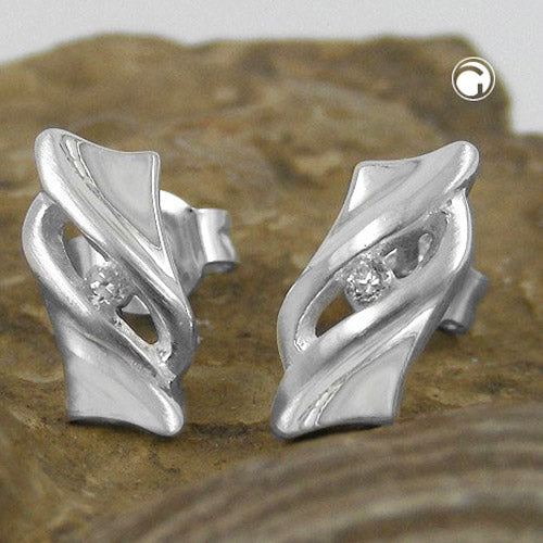 Stud earrings 10x5mm with zirconia matt shiny silver 925