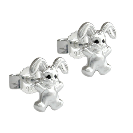 Stud earring 11x9mm children's earring small rabbit matt-shiny silver 925