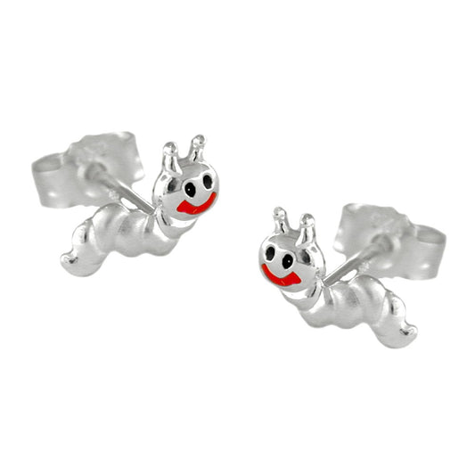 Stud earring 8x3mm children's earring small worm matt-shiny silver 925