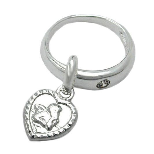 Pendant 12x3mm baptism ring with heart angel zirconia silver 925