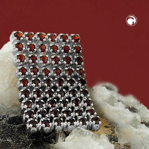 Pendant 38x25mm glass stones dark red shiny rhodium-plated silver 925