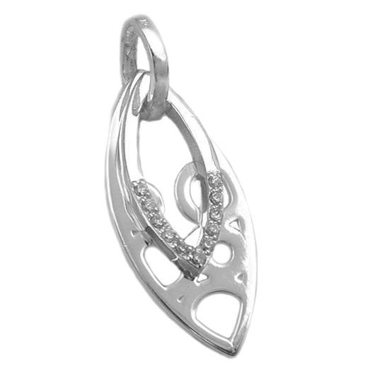 Pendant 30x12mm pointed oval with zirconias shiny silver 925