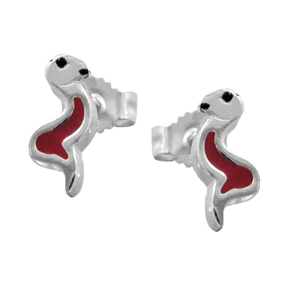 Stud earring 10x4mm children's earring snake red-black silver 925