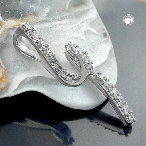 Pendant 32x9mm with zirconias shiny rhodium-plated silver 925