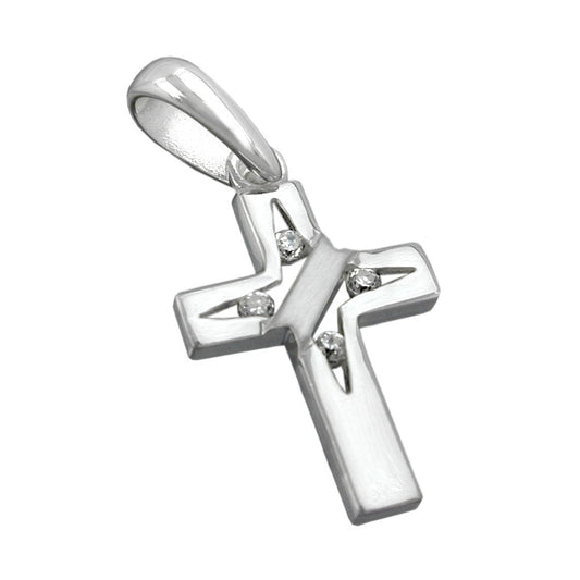 Pendant 19x12mm cross with 4 zirconias silver 925