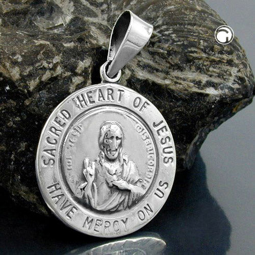 Pendant 26mm Sacred Heart veneration dark blackened silver 925