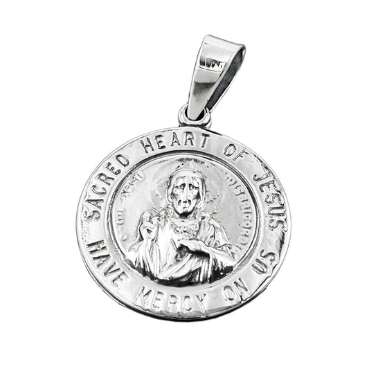 Pendant 26mm Sacred Heart veneration dark blackened silver 925