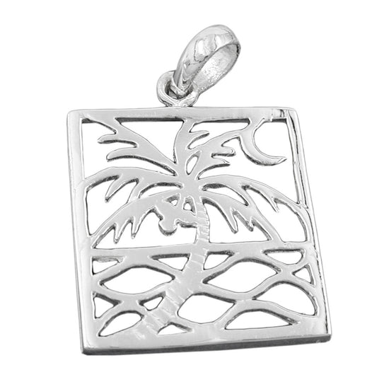 Pendant 26x21mm square with palm tree shiny silver 925