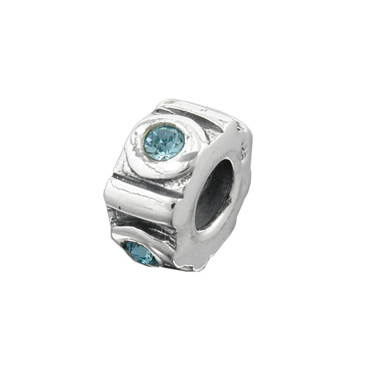 Pendant 10x5mm pearl bead with 4 glass stones light blue rhodium-plated silver 925