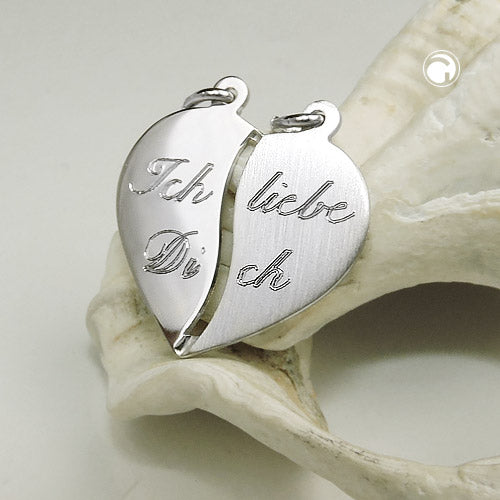 Pendant 18x17mm double pendant heart with engraving - I love you - Silver 925