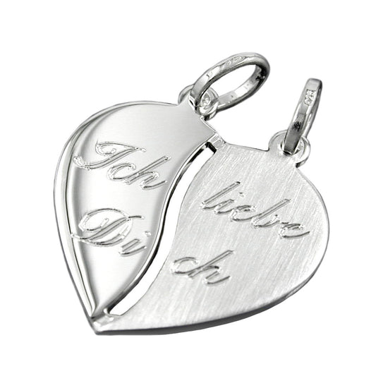 Pendant 18x17mm double pendant heart with engraving - I love you - Silver 925