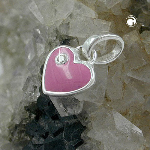 Pendant 9mm heart pink lacquered with zirconia silver 925