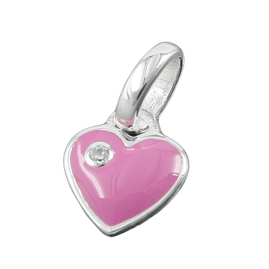 Pendant 9mm heart pink lacquered with zirconia silver 925