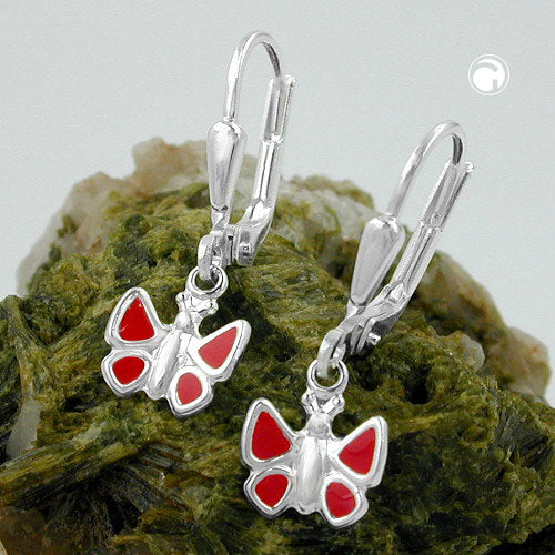 Ear leverback earrings 22x7mm butterfly red painted silver 925