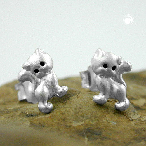 Stud earring 6x5mm children's earring cat matt-glossy silver 925