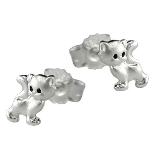 Stud earring 6x5mm children's earring cat matt-glossy silver 925