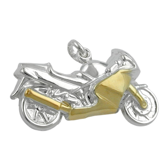 Pendant 15x27mm motorcycle bicolor, silver 925
