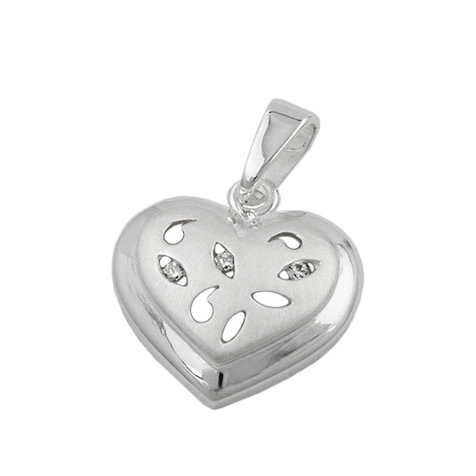 Pendant 14x14mm heart with 3 zirconias matt-glossy silver 925