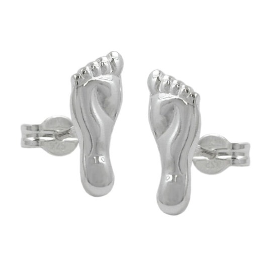 Stud earrings 11x4mm feet shiny silver 925