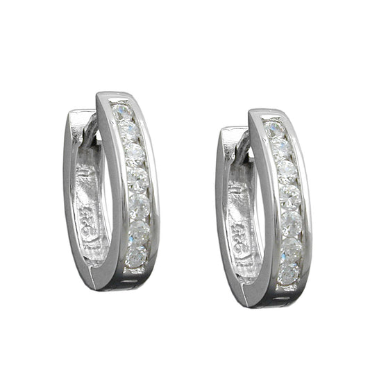 Creole 15x12x3mm folding hinge oval zirconias white rhodium-plated silver 925